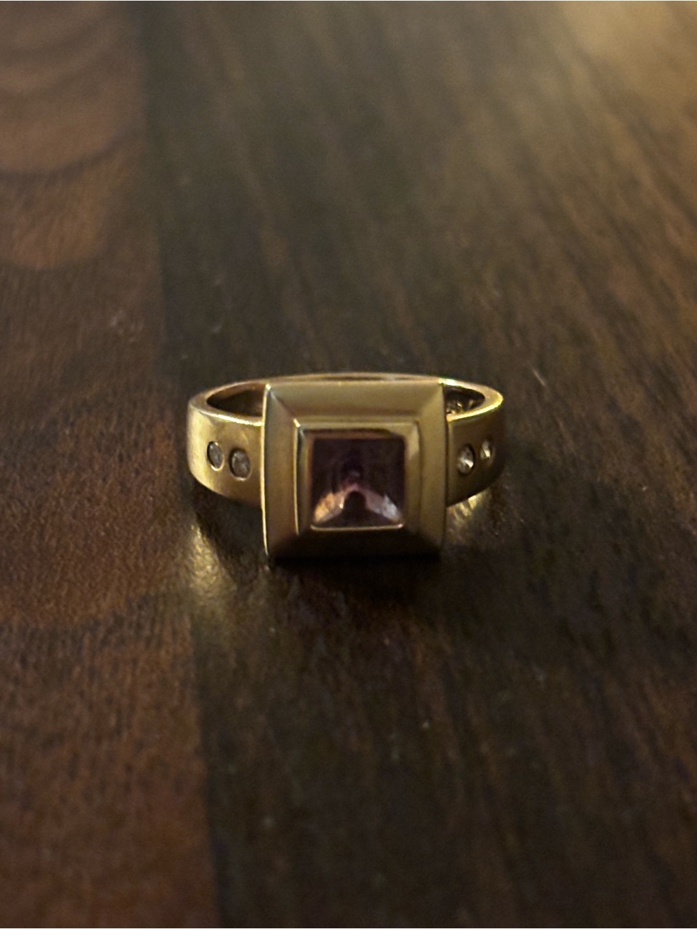 14K Gold Amethyst With Four Diamonds